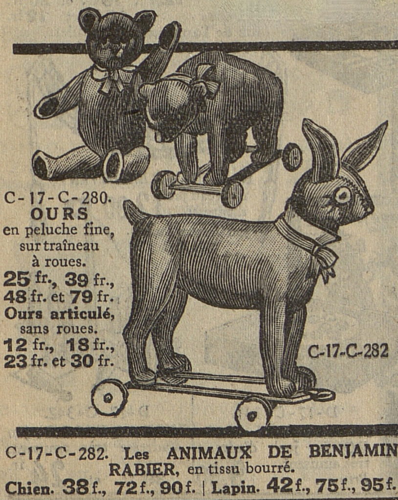 OURS BLEU ANCIEN de landeau  - BOURRE PAILLE DE BOIS - VERS 1920/30