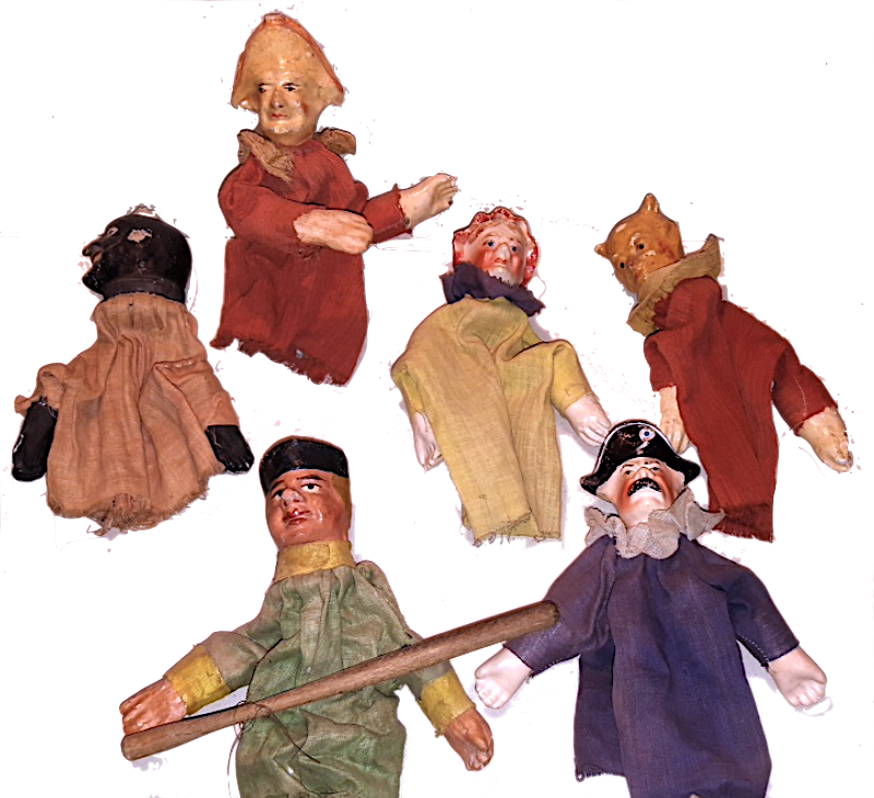 Têtes De Marionnettes Anciennes En Bois Sculpté - Lot Vintage