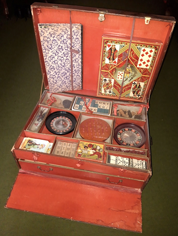 Coffret De Jeux Ancien JTR Art Nouveau – En Bois, Incomplet Mais Bien Garni